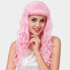 파티처럼 할로윈 파티소품 파티가발 미디움 롱헤어 [라이트핑크 롱웨이브], 1개
