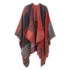 Urban CoCo 판초 망토 여성용 컬러 블록 숄 랩 앞쪽 트임 시리즈 1-카키 One Size 142297, 시리즈 1-레드