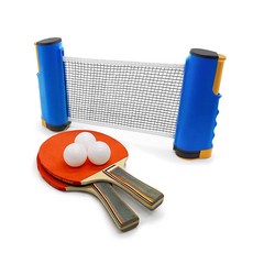 TaktZeit 접이식 네트가 있는 탁구 세트 패들 2개 탁구공 3개 휴대용 세트 실내 및 실외 활동 (블루 네트), TaktZeit 접이식 네트가 있는 탁구 세트, 패들, 블루 네트