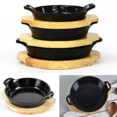 나무받침대 원형 스테이크 철판 업소용 삼겹살 감바스 콘치즈 주물팬 목판 불판, 소-주물팬  (목판 별도 구매), 1개