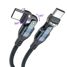 540도 360도 회전 C타입 240W 초고속 충전 케이블 꺾임 방지 노트북 태블릿 맥북 스마트폰 PD 고출력 USB C 충전선, 메탈블랙(1M), 1개