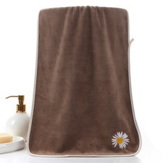 寶寶小雛菊刺繡掛環毛巾 柔軟吸水速乾兒童浴巾 棕色呵護款, 7025咖啡, 1個