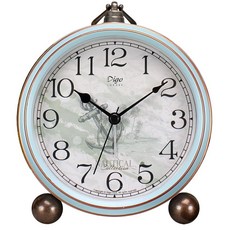 Maxspace 빈티지 알람 시계 무소음 논 틱 탁상 배터리 작동 소형 테이블 침실용 장식용 원형 아날로그 시계 블루 로즈