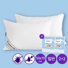 [2+2] 알러씰 호텔 베개솜 2개+베이직 방수 베개커버 2장(50x70), 베이직, 화이트