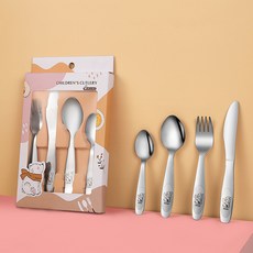 304不鏽鋼刀叉勺餐具四件套創意卡通兒童餐具牛排刀叉勺禮盒套裝, 1個, 1個, 304兒童—茶勺