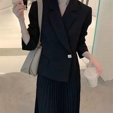 ViVEMO 不對稱西裝外套百褶裙連身裙套裝 00600