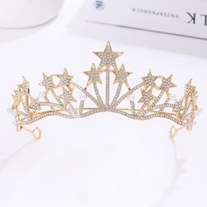 熱銷新娘皇冠 新娘頭飾品 珍珠水晶生日王冠婚紗配飾, 1個, 金色白鑽:如图