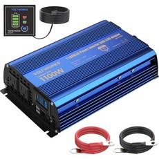 파워 인버터 1100와트 12V DC에서 110V 120V AC로 1000와트 LCD 디스플레이 리모컨 2개 AC 아울렛 듀얼 2.4A USB 포트 리튬 배터리 호환 차량 RV, 1100W Modified Sine Wave