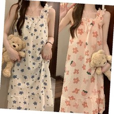 꽃무늬 민소매 원피스 잠옷 패드 내장 샤워 목욕 가운 여름 휴가 수영 골프