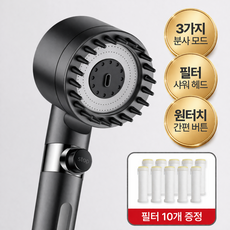 슬루나 3단 조절 수압상승 필터 샤워기 헤드, 그레이, 1개