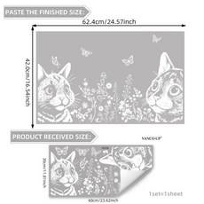 VANCO-UP 創意白色線條小貓花卉窗貼 62.4cm x 42.0cm, D15513--30*60cm*1pcs