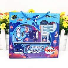 鉛筆盒文具套裝 幼兒園獎品 學生學習用品 小學生禮品 畢業禮盒 兒童禮物 文具組, 1個, 海洋