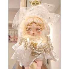 SP 스컬판다 팝마트 정원 겨울 음악 판다 드레스 인형 인형옷 소품, 아기 옷 + 머리 장식 액세서리에는 인형이 포함되지 않, 화이트 드레스 세트