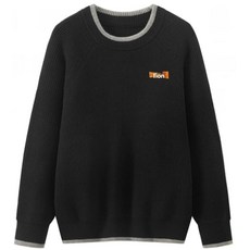 봄 레트로 라운드넥 루즈핏 컬러블록 니트 커플 스웨터, 블랙