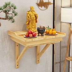 實木佛龕供奉臺壁掛式：家用財神觀音佛像供桌神龕實木立櫃底座, 清漆色大號      50*40