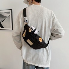 時尚潮牌胸包女手機簡約休閒百搭斜挎包男輕便運動休閒跑步腰包, 黑色,裸包(無徽章無掛件), 1個