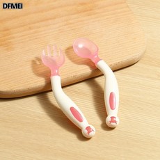 DFMEI 嬰兒扭扭勺 可彎曲勺叉 輔食餐具套裝, 1個, 如圖, 小牛扭扭叉勺-粉色(裸裝)