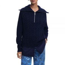 Desigual 여성용 플랫 니트 두꺼운 게이지 풀오버 블루. S 144772