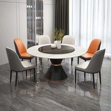 輕奢巖闆圓桌帶轉盤旋轉餐桌椅組閤現代簡約小戶型極簡傢用飯桌餐桌 餐椅 餐桌椅組閤 會客桌椅, 1.2米【送轉盤】,單餐桌