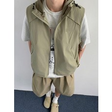 戶外工裝連帽馬甲男夏季輕薄涼感坎肩背心山系機能風口袋拉鍊外套