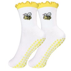 Wotemlur 여성용 필라테스 미끄럼 방지 요가 양말 체리 레몬 리본 피트니스 발레 스포츠 슬리퍼 양말 Yg - 꿀벌 라지