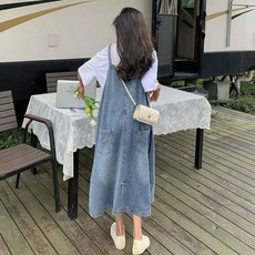 멜빵 청치마 라이트블루 데님 스커트 루즈핏 빅사이즈