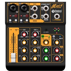 데브라 오디오 Mini4 휴대용 4채널 DJ 믹서 콘솔 USB 블루투스 48V 팬텀 파워 지원 사운드 믹싱 보드 라이브 결혼식 파티 녹음 방송용