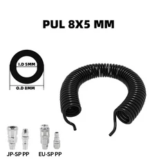 피팅이있는 PU 스프링 나선형 파이프 6/9/12/15M PU 공기 압축기 호스 튜브 커넥터 공압이있는 유연한 공, 08 8X5MM Black, 07 9M-EU FITTING