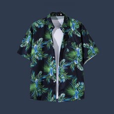 남성 하와이안 비치 야자수 빈티지 세미 오버핏 카라 셔츠
