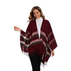 여성용 숄 랩 우아한 니트 케이프 오픈 프론트 판초 스카프 담요 가디건 코트 봄 가을 겨울용 블랙 베이지 2 단일 사이즈 140737, 레드 베이지