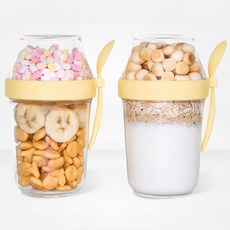 Felli On The Go 요거트 파르페 스낵 컵 뚜껑 포함 재사용 가능한 누출 방지 아크릴 여행용 용기 테이고 시리얼 그래놀라 밀크용 355ml(12온스) 투명 메이, 옐로우 2개