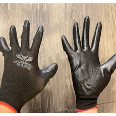 子甄彣璟 丁晴乳膠手套 耐磨耐油防滑 掌心加厚 丁青浸膠 工地汽車電機維修工作勞保手套, 1個, 黑色, 黑色