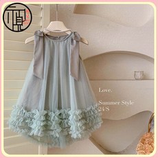 【綢緞麵料】夏女童甜美公主連衣裙可愛無袖紗裙超僊雙層拉花涼快