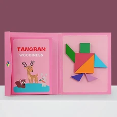 뜨거운 자기 지그 소 퍼즐 3D 기하학적 모양 Tangram 보드 어린이 몬테소리 게임 교육 나무 장난감, 01 3