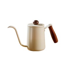 木手柄咖啡手沖壺 細口不鏽鋼手沖咖啡壺 350ml磨砂黑咖啡壺, 1個, 木手柄咖啡手沖壺-米色, 600ml