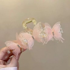 대왕집게핀 나비 입체 고급 헤어 집게핀 샤크핀, 핑크