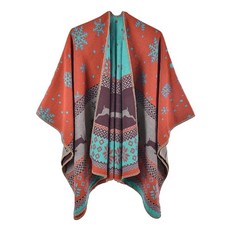 Oulivey 여성용 숄 랩 오버사이즈 오픈 프론트 판초 케이프 스웨터 캐주얼 가을 겨울 카디건 숄 카키 태슬 M 180505, 주황색