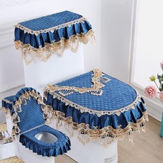 [다있지롱] 이태리 벨벳 레이스 지퍼 변기 매트 세트, 블루 리야 3개 세트, 1세트