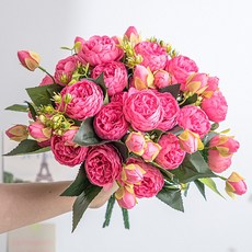 화예원 생화같은 리얼 작약 성묘 조화 꽃다발 셀프 웨딩 촬영 소품 부케 부쉬, 핫핑크, 5개