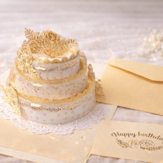 우택 3단 케이크 생일축하 팝업카드 + 봉투 세트, 골드, 3팩