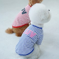 유앤펫 러브 스트라이프 티셔츠 견주 커플룩 중형견 대형견옷(강아지용), 1개, 블루