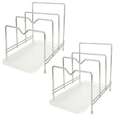 스텐 주방 정리 도마 거치대 냄비 뚜껑 꽂이 + 물받이 트레이 세트, 2개, 실버