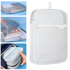 가나 3단포켓 A4 책가방 매쉬 파우치 서류 파일 시험지 보관 화일케이스 학용품 보조가방, 흰색, 1개