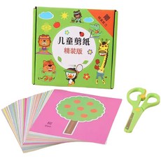 酷兒寶貝 兒童剪紙套組 幼兒園DIY美勞材料包 附安全剪刀, 96張彩印剪紙套組(盒裝)