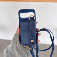 牛仔方形卡包斜跨掛繩手機殼