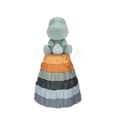 嬰幼兒益智積木認知浮雕方塊軟積木疊疊樂搪膠軟膠積木玩具, 霸王龍火山圈6層（彩盒）, 1個