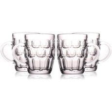 BothEarn 1 파인트 딤플 맥주 머그컵 4개 세트 무거운 영국 펍 두꺼운 유리 손잡이 홈파티 BBQ에서 애호가를 위한 스타인컵
