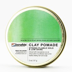 Bona Fide Pomade 클레이 포마드 56.7g(2온스) 강력하고 유연한 고정력 낮은 광택 모발과 두, Bona Fide Pomade 클레이 포마드 56.7g