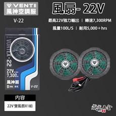 威威五金 風神科技 22V 強力風扇V-22 (轉速7300RPM)需搭配空調服 VENTI TECH, 1個