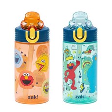 해외 잭디자인 Zak Designs 마블 스파이더맨 세이지 물병 학교 또는 여행용 473.2ml16온스 내구성 있는 플라스틱 빨대 손잡이 및 누출 커버 2팩 스파이더와 그의 놀, 엘모와 친구들.